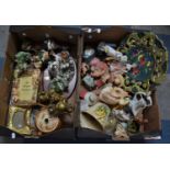 Two Boxes of Ceramics, Ornaments, Decorated Plates Etc