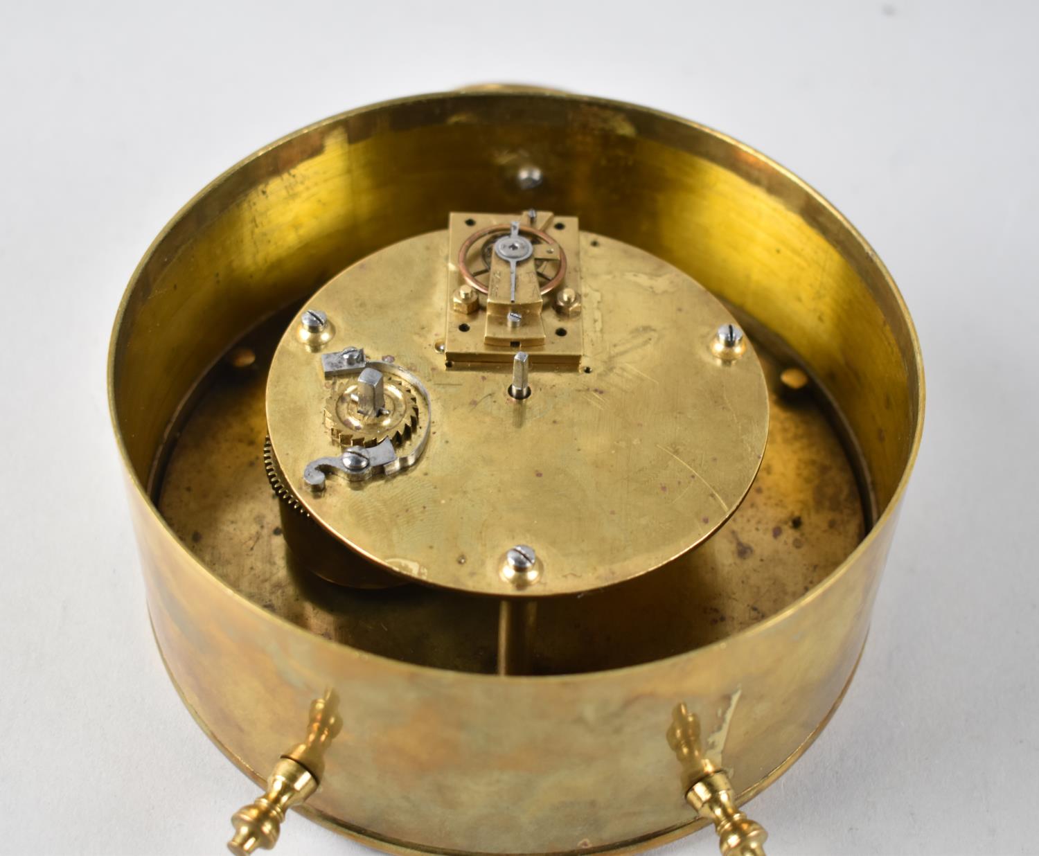 A Circular Brass Drum Clock, Movement Requires A Little Attention, 13.5cms Diameter - Image 2 of 2