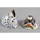 Two Royal Crown Derby Paperweights, Mole and Rabbit, Both Gold Buttons