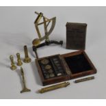 A Collection of Various Curios to include Scales in Need of Attention, Cased Weights, Vintage