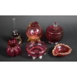 A Collection of Various Late 19th and Early 20th Century Cranberry Glass to include Bell, Footed