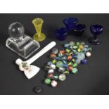 A Small Collection of Various Glassware to include Marbles, Eye Washers, 19th Century Small Bud Vase