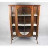 An Edwardian Mahogany String Inlaid Display Cabinet with two Inner Shelves, Painted Decoration,