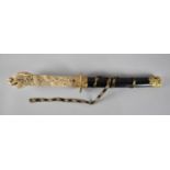 A Reproduction Japanese Short Katana Sword with Plastic Ivory Effect Jewelled Handle, Stainless