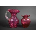 Two Pieces of Cranberry Glass, Large Jug 25.5cms High and Vase 18cms High