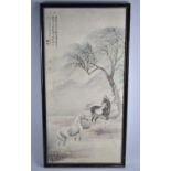 A Framed Chinese Print, Horses, 37x75cms