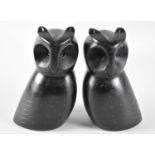 A Pair of Carved Granite Bookends in the Form of Long Eared Owls, 17cms High