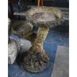 A Reconstituted Stone Two Tier Garden Bird Bath in the Form of a Tree Stump, 64cms Tall