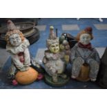 A Collection of Three Reconstituted Stone Garden Ornaments, Clowns, Largest 48cms Tall