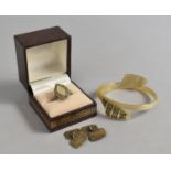 A Mother of Pearl Bangle, Pair of Silver Gilt Cufflinks and a Dress Ring