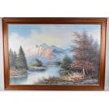 A Large Framed Oil on Canvas Signed W Jenkins Depicting Alpine Scene, 90x60cms