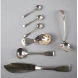 A Collection of Various Georgian and Victorian Silver Salt and Condiment Spoons, Butter Knife, 82gms