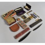 A Collection of Various Vintage Razors, Clippers, Cut Throat Razors, Miniature Pen Knives, Vesta Etc