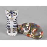 Two Royal Crown Derby Kitten Paperweights, Gold Buttons