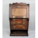 An Edwardian Hall Desk with Fall Front to Fitted Interior, Galleried Top and Three Drawers, Brass