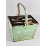 A Vintage Green Enamelled Shoe Cleaning Bucket with Removable Tray, 28cms Wide