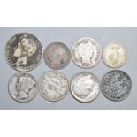 A Small Collection of Silver Coinage to Comprise Spanish 1889 Una Peseta, American American 1909 and