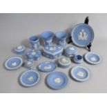 A Collection of Blue and White Jasperware Wedgwood to include Lidded Boxes, Vases, Pin Dishes,