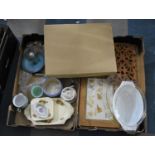 Two Boxes of Various Glassware, China, Treen Etc