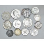 A Small Collection of Silver and Plated Coinage to Include American 1883 V-Nickel, 1920 Five