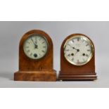 A Vintage Dome Topped Walnut Veneered Clock together with a Later Mahogany Cased Example with