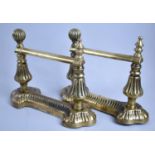 A Pair of Victorian Brass Weighted Fire Dogs, 51cms Wide