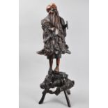 A Nicely Patinated Chinese Root Wood Carving Depicting Eldar, Removable Head, Arms and Base, 51cms