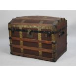 A Wooden Banded Dome Trunk with Twin Drop Carry Handles