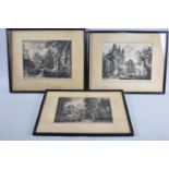 Three Framed Early 19th Century Engravings by George Cuitt , "Kirkstall Abbey, 1823", "Fountain