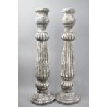 A Pair of Modern Reproduction Reeded Column Stone Effect Candlesticks, 52cms high