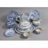 A Collection of Various 19th Century Blue and White Transfer Printed China to comprise Jug Depicting