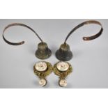 A Pair of Two Ornate Gilt Metal and Ceramic Servants Bell Levers With Hand Painted Floral Design