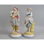 A Pair of French Bisque Porcelain Figures, 32cm high, Impressed Mark to Base