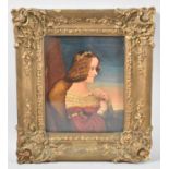 A Over Painted Print of a Maiden in Ornate Gilt Frame, 16x20cm