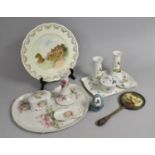 Two Part Porcelain Dressing Table Sets together with a Porcelain Box in the Form of an Egg with Hand