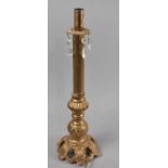 A Gilt Table Lamp Base with Reeded Column Supported on Pierced Foliate Foot with Drip Top Housing