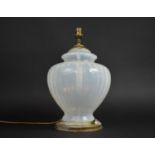 A Vaseline Glass Style Table Lamp on Circular Brass Base, 38cms High