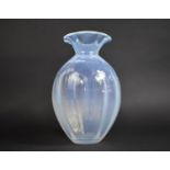 A Large Vaseline Glass Vase of Reeded Baluster Body Form and with Flared Neck, 33cm high