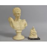 A Cast Resin Bust of Classical Gent, Ermine, 23cms High Together with a Continental Cast Religious