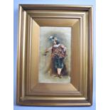 A Gilt Framed Oil Depicting French Musketeer Signed L Newton 24x14cm