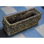 A Rectangular reconstituted Stone Planter, "Gothic Trough" Decorated with Scrolled Design, 74cms