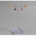 Two Pairs of Gold Coloured Metal Earrings to Include Drop Garnet and Faux Pearl Examples