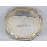 A Presentation Silver Salver, Dated 1948, on Four Scrolled Feet, 26.5cms Square, 604gms