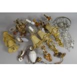 A Collection of Various Light Fittings and Glass Chandeliers Etc (Condition issue)