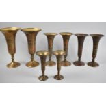 Four Pairs of Niello Decorated Brass Vases, the Tallest 21cm