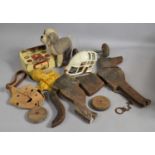 A Vintage Fretcut Children's Pull Along Dog Toy, In Need of Restoration together with various