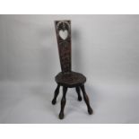 A Carved Oak Spinning Chair, the Splat with Pierced Heart Motif