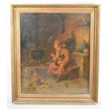 A Gilt Framed Lithograph Depicting Seated Girl with Kittens and Poultry, 48x40cm