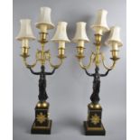 A Pair of French Bronze Three Branch Figural Candelabra, Supports in the Form of Maidens with