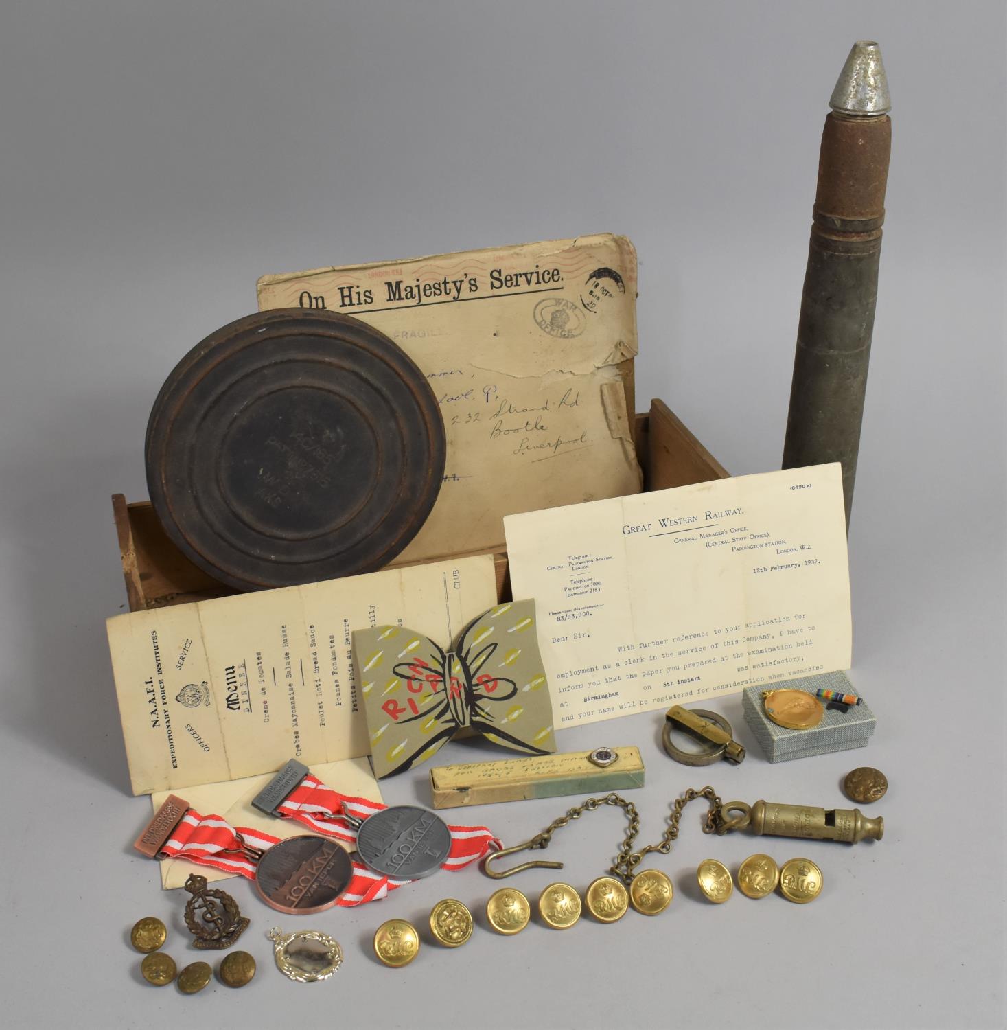 A Collection of Various Militaria to Comprise Shell, Buttons N.A.A.S.I. Menu together with Other